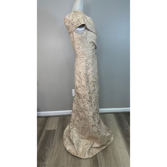 NWT Teri Jon by Rickie Freeman Metallic Jacquard Off-The-Shoulder Gown Size US8 - Picture 8 of 10